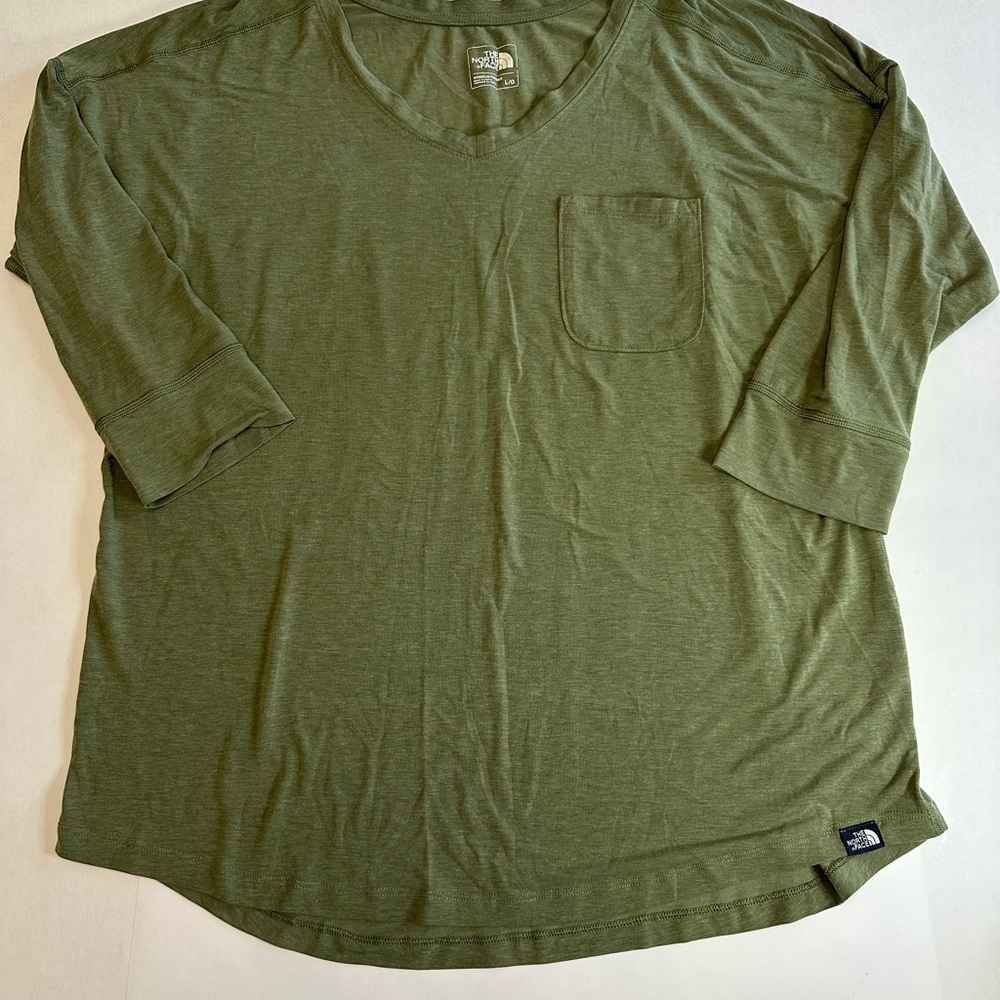 The North Face Jersey Stretch 3/4 Sleeve Drop Shoulder Top Olive Green Size L - Picture 5 of 8
